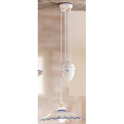 2211.1 SOSPENSIONE SALISCENDI RUSTICA D38 CM IN TERRACOTTA BIANCA LUCIDA DECORATA MADE IN ITALY CRISTALENSI CERAMICA - Cristalen