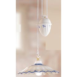 2211.1 SOSPENSIONE SALISCENDI RUSTICA D38 CM IN TERRACOTTA BIANCA LUCIDA DECORATA MADE IN ITALY CRISTALENSI CERAMICA - Cristalen