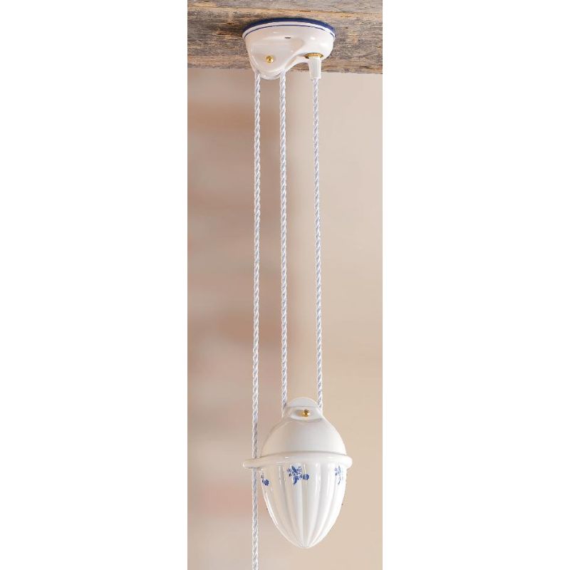 2211.1 SOSPENSIONE SALISCENDI RUSTICA D38 CM IN TERRACOTTA BIANCA LUCIDA DECORATA MADE IN ITALY CRISTALENSI CERAMICA - Cristalen