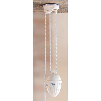 2211.1 SOSPENSIONE SALISCENDI RUSTICA D38 CM IN TERRACOTTA BIANCA LUCIDA DECORATA MADE IN ITALY CRISTALENSI CERAMICA - Cristalen