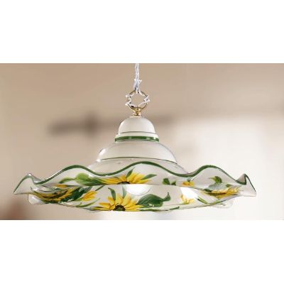 2217.1 SOSPENSIONE SALISCENDI RUSTICA D41 CM IN TERRACOTTA BIANCA DECORATA CON GIRASOLI MADE IN ITALY CRISTALENSI CERAMICA - Cri
