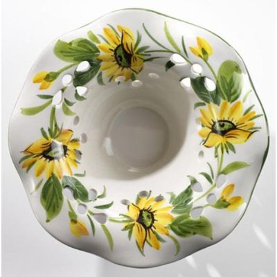 2217.1 SOSPENSIONE SALISCENDI RUSTICA D41 CM IN TERRACOTTA BIANCA DECORATA CON GIRASOLI MADE IN ITALY CRISTALENSI CERAMICA - Cri