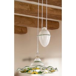 2217.1 SOSPENSIONE SALISCENDI RUSTICA D41 CM IN TERRACOTTA BIANCA DECORATA CON GIRASOLI MADE IN ITALY CRISTALENSI CERAMICA - Cri