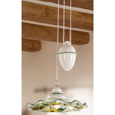 2217.1 SOSPENSIONE SALISCENDI RUSTICA D41 CM IN TERRACOTTA BIANCA DECORATA CON GIRASOLI MADE IN ITALY CRISTALENSI CERAMICA - Cri