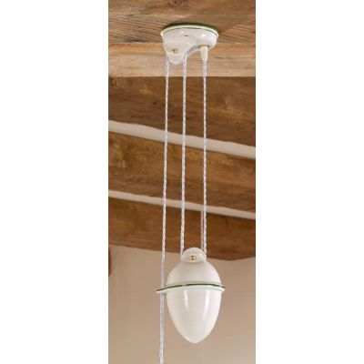 2217.1 SOSPENSIONE SALISCENDI RUSTICA D41 CM IN TERRACOTTA BIANCA DECORATA CON GIRASOLI MADE IN ITALY CRISTALENSI CERAMICA - Cri