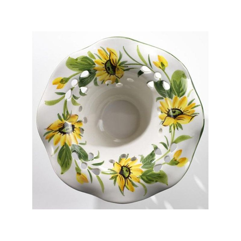 2217.2 SOSPENSIONE SINGOLA RUSTICA D41 CM IN TERRACOTTA BIANCA DECORATA CON GIRASOLI MADE IN ITALY CRISTALENSI CERAMICA - Crista