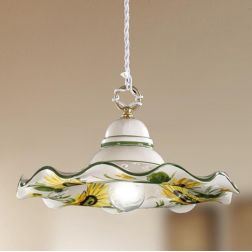 2217.3 SOSPENSIONE SINGOLA RUSTICA D32 CM IN TERRACOTTA BIANCA DECORATA CON GIRASOLI MADE IN ITALY CRISTALENSI CERAMICA - Crista