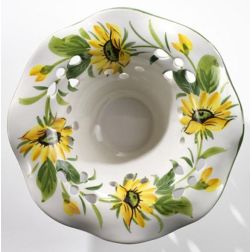 2217.3 SOSPENSIONE SINGOLA RUSTICA D32 CM IN TERRACOTTA BIANCA DECORATA CON GIRASOLI MADE IN ITALY CRISTALENSI CERAMICA - Crista 2