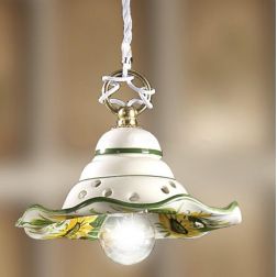 2217.4 SOSPENSIONE SINGOLA RUSTICA D18 CM IN TERRACOTTA BIANCA DECORATA CON GIRASOLI MADE IN ITALY CRISTALENSI CERAMICA - Crista 2