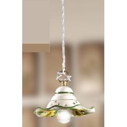 2217.4 SOSPENSIONE SINGOLA RUSTICA D18 CM IN TERRACOTTA BIANCA DECORATA CON GIRASOLI MADE IN ITALY CRISTALENSI CERAMICA - Crista