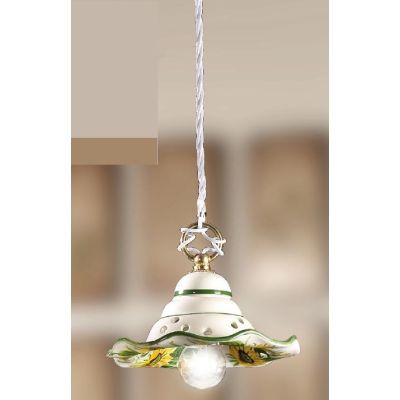 2217.4 SOSPENSIONE SINGOLA RUSTICA D18 CM IN TERRACOTTA BIANCA DECORATA CON GIRASOLI MADE IN ITALY CRISTALENSI CERAMICA - Crista