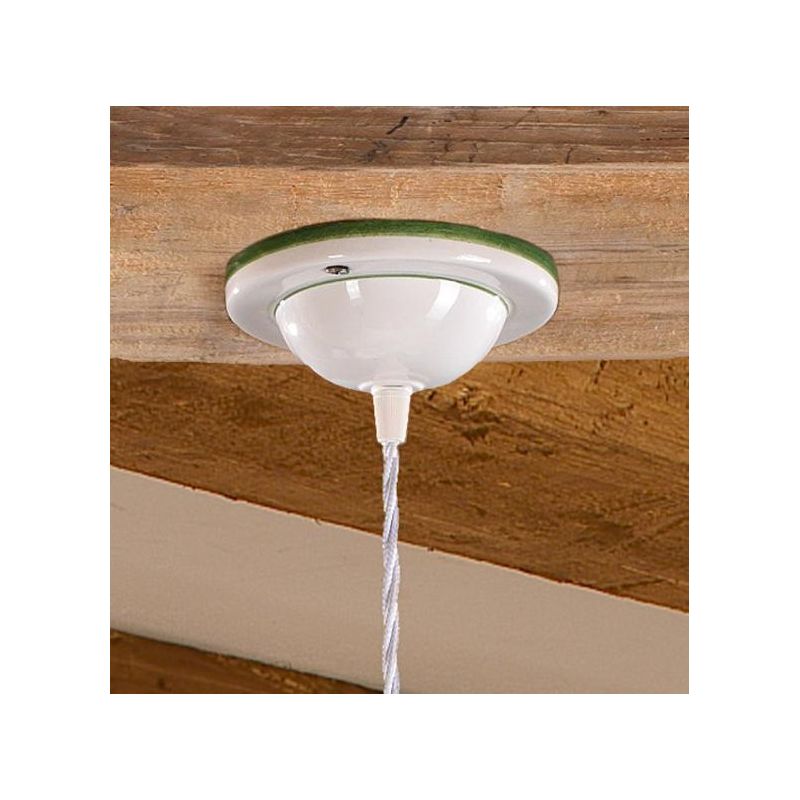 2217.4 SOSPENSIONE SINGOLA RUSTICA D18 CM IN TERRACOTTA BIANCA DECORATA CON GIRASOLI MADE IN ITALY CRISTALENSI CERAMICA - Crista