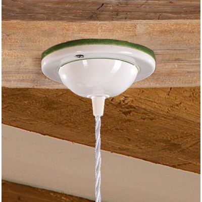 2217.4 SOSPENSIONE SINGOLA RUSTICA D18 CM IN TERRACOTTA BIANCA DECORATA CON GIRASOLI MADE IN ITALY CRISTALENSI CERAMICA - Crista