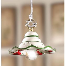 2218.4 SOSPENSIONE SINGOLA RUSTICA D18 CM IN TERRACOTTA BIANCA DECORATA CON TULIPANI ROSSI MADE IN ITALY CRISTALENSI CERAMICA -