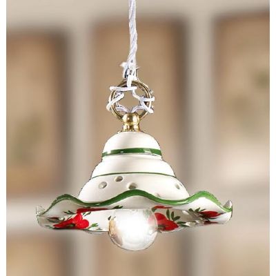 2218.4 SOSPENSIONE SINGOLA RUSTICA D18 CM IN TERRACOTTA BIANCA DECORATA CON TULIPANI ROSSI MADE IN ITALY CRISTALENSI CERAMICA -