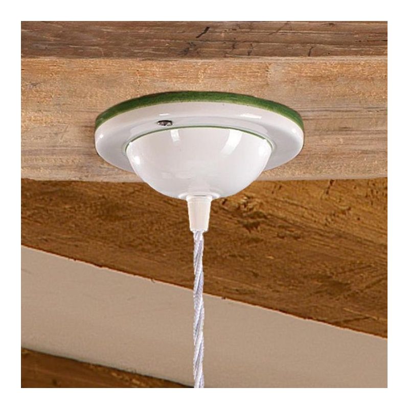 2218.4 SOSPENSIONE SINGOLA RUSTICA D18 CM IN TERRACOTTA BIANCA DECORATA CON TULIPANI ROSSI MADE IN ITALY CRISTALENSI CERAMICA -