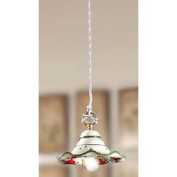 2218.4 SOSPENSIONE SINGOLA RUSTICA D18 CM IN TERRACOTTA BIANCA DECORATA CON TULIPANI ROSSI MADE IN ITALY CRISTALENSI CERAMICA - 2