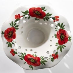 2218.3 SOSPENSIONE SINGOLA RUSTICA D32 CM IN TERRACOTTA BIANCA DECORATA CON TULIPANI ROSSI MADE IN ITALY CRISTALENSI CERAMICA - 2