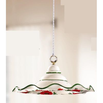 2218.2 SOSPENSIONE SINGOLA RUSTICA D41 CM IN TERRACOTTA BIANCA DECORATA CON TULIPANI ROSSI MADE IN ITALY CRISTALENSI CERAMICA -