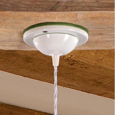 2218.2 SOSPENSIONE SINGOLA RUSTICA D41 CM IN TERRACOTTA BIANCA DECORATA CON TULIPANI ROSSI MADE IN ITALY CRISTALENSI CERAMICA -