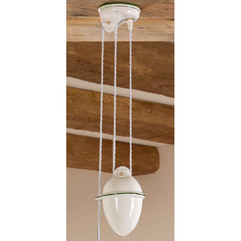 2218.1 SOSPENSIONE SALISCENDI RUSTICA D41 CM IN TERRACOTTA BIANCA DECORATA CON TULIPANI ROSSI MADE IN ITALY CRISTALENSI CERAMICA