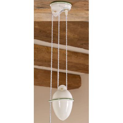 2218.1 SOSPENSIONE SALISCENDI RUSTICA D41 CM IN TERRACOTTA BIANCA DECORATA CON TULIPANI ROSSI MADE IN ITALY CRISTALENSI CERAMICA