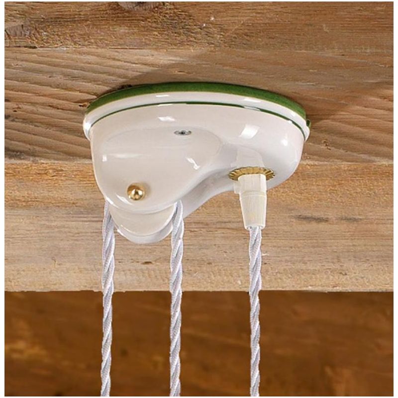 2218.1 SOSPENSIONE SALISCENDI RUSTICA D41 CM IN TERRACOTTA BIANCA DECORATA CON TULIPANI ROSSI MADE IN ITALY CRISTALENSI CERAMICA