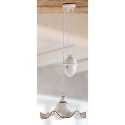 2219.1 SOSPENSIONE SALISCENDI RUSTICA D40 CM IN TERRACOTTA BIANCA CON DECORI FLOREALI MADE IN ITALY CRISTALENSI CERAMICA - Crist 2