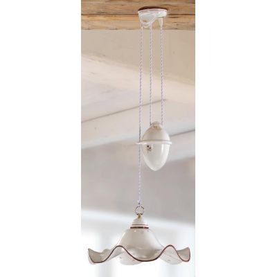 2219.1 SOSPENSIONE SALISCENDI RUSTICA D40 CM IN TERRACOTTA BIANCA CON DECORI FLOREALI MADE IN ITALY CRISTALENSI CERAMICA - Crist