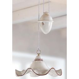 2219.1 SOSPENSIONE SALISCENDI RUSTICA D40 CM IN TERRACOTTA BIANCA CON DECORI FLOREALI MADE IN ITALY CRISTALENSI CERAMICA - Crist