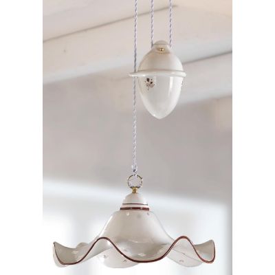 2219.1 SOSPENSIONE SALISCENDI RUSTICA D40 CM IN TERRACOTTA BIANCA CON DECORI FLOREALI MADE IN ITALY CRISTALENSI CERAMICA - Crist