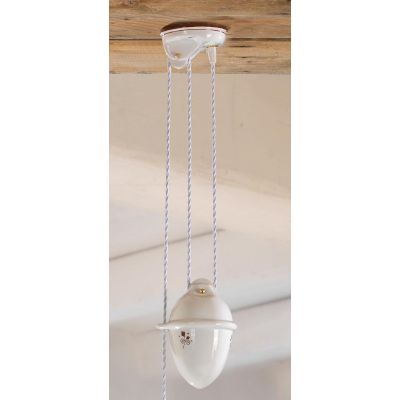 2219.1 SOSPENSIONE SALISCENDI RUSTICA D40 CM IN TERRACOTTA BIANCA CON DECORI FLOREALI MADE IN ITALY CRISTALENSI CERAMICA - Crist