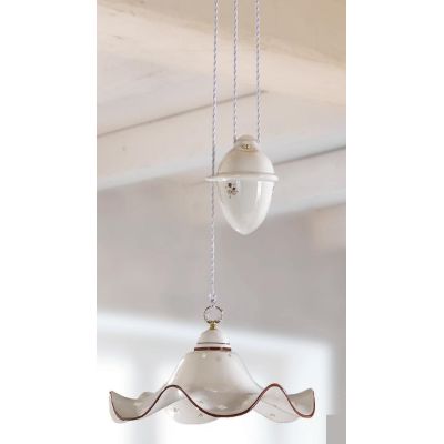 2219.1 SOSPENSIONE SALISCENDI RUSTICA D40 CM IN TERRACOTTA BIANCA CON DECORI FLOREALI MADE IN ITALY CRISTALENSI CERAMICA - Crist