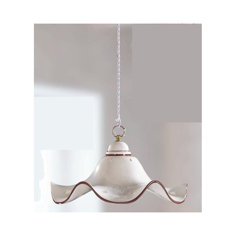 2219.2 SOSPENSIONE SINGOLA RUSTICA D40 CM IN TERRACOTTA BIANCA CON DECORI FLOREALI MADE IN ITALY CRISTALENSI CERAMICA - Cristale