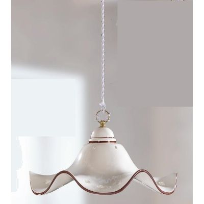 2219.2 SOSPENSIONE SINGOLA RUSTICA D40 CM IN TERRACOTTA BIANCA CON DECORI FLOREALI MADE IN ITALY CRISTALENSI CERAMICA - Cristale