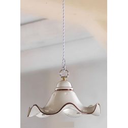 2219.3 SOSPENSIONE SINGOLA RUSTICA D30 CM IN TERRACOTTA BIANCA CON DECORI FLOREALI MADE IN ITALY CRISTALENSI CERAMICA - Cristale