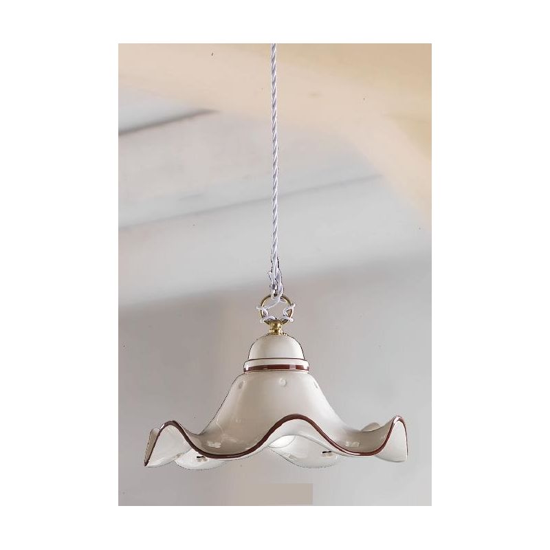 2219.3 SOSPENSIONE SINGOLA RUSTICA D30 CM IN TERRACOTTA BIANCA CON DECORI FLOREALI MADE IN ITALY CRISTALENSI CERAMICA - Cristale