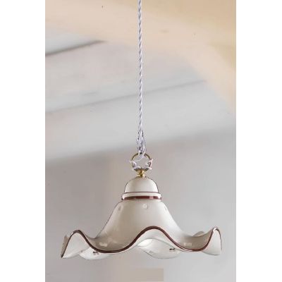 2219.3 SOSPENSIONE SINGOLA RUSTICA D30 CM IN TERRACOTTA BIANCA CON DECORI FLOREALI MADE IN ITALY CRISTALENSI CERAMICA - Cristale