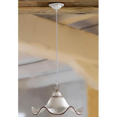 2219.3 SOSPENSIONE SINGOLA RUSTICA D30 CM IN TERRACOTTA BIANCA CON DECORI FLOREALI MADE IN ITALY CRISTALENSI CERAMICA - Cristale