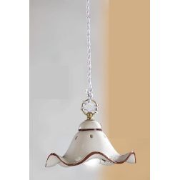 2219.4 SOSPENSIONE SINGOLA RUSTICA D21 CM IN TERRACOTTA BIANCA CON DECORI FLOREALI MADE IN ITALY CRISTALENSI CERAMICA - Cristale