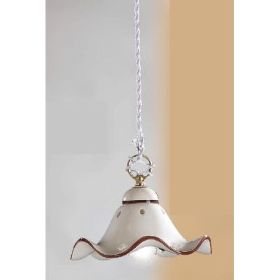 2219.4 SOSPENSIONE SINGOLA RUSTICA D21 CM IN TERRACOTTA BIANCA CON DECORI FLOREALI MADE IN ITALY CRISTALENSI CERAMICA - Cristale