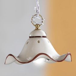 2219.4 SOSPENSIONE SINGOLA RUSTICA D21 CM IN TERRACOTTA BIANCA CON DECORI FLOREALI MADE IN ITALY CRISTALENSI CERAMICA - Cristale 2