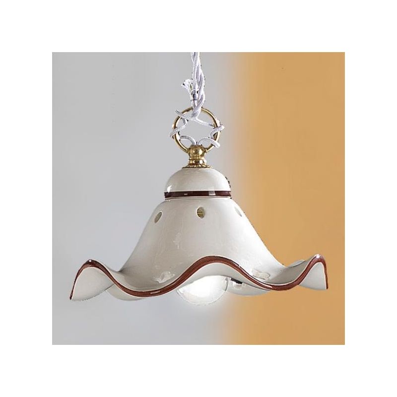 2219.4 SOSPENSIONE SINGOLA RUSTICA D21 CM IN TERRACOTTA BIANCA CON DECORI FLOREALI MADE IN ITALY CRISTALENSI CERAMICA - Cristale