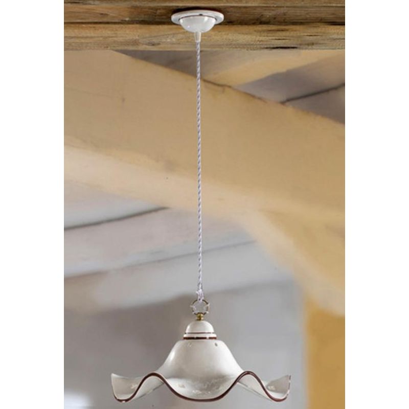 2219.4 SOSPENSIONE SINGOLA RUSTICA D21 CM IN TERRACOTTA BIANCA CON DECORI FLOREALI MADE IN ITALY CRISTALENSI CERAMICA - Cristale