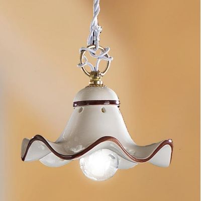 2219.5 SOSPENSIONE SINGOLA RUSTICA D17 CM IN TERRACOTTA BIANCA CON DECORI FLOREALI MADE IN ITALY CRISTALENSI CERAMICA - Cristale