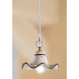 2219.5 SOSPENSIONE SINGOLA RUSTICA D17 CM IN TERRACOTTA BIANCA CON DECORI FLOREALI MADE IN ITALY CRISTALENSI CERAMICA - Cristale