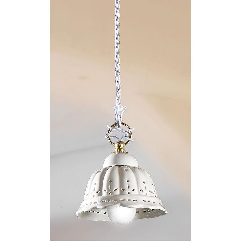 2220.5 SOSPENSIONE SINGOLA RUSTICA D14 CM IN TERRACOTTA BIANCA TRAFORATA A MERLETTO MADE IN ITALY CRISTALENSI CERAMICA - Cristal