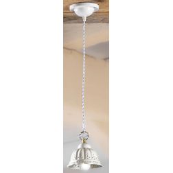 2220.5 SOSPENSIONE SINGOLA RUSTICA D14 CM IN TERRACOTTA BIANCA TRAFORATA A MERLETTO MADE IN ITALY CRISTALENSI CERAMICA - Cristal 2