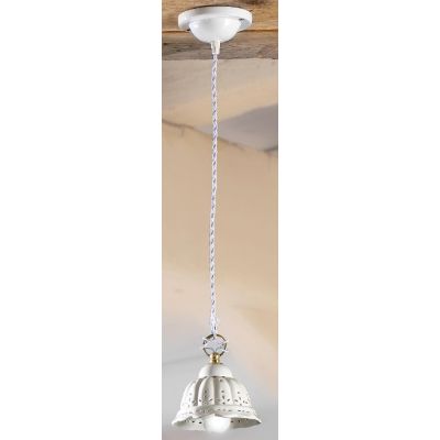 2220.5 SOSPENSIONE SINGOLA RUSTICA D14 CM IN TERRACOTTA BIANCA TRAFORATA A MERLETTO MADE IN ITALY CRISTALENSI CERAMICA - Cristal