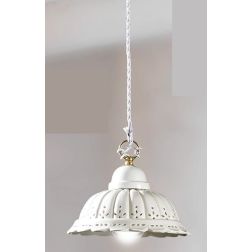 2220.4 SOSPENSIONE SINGOLA RUSTICA D22 CM IN TERRACOTTA BIANCA TRAFORATA A MERLETTO MADE IN ITALY CRISTALENSI CERAMICA - Cristal